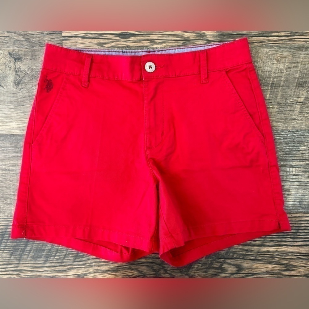 U.S. Polo‎ Assn. Womens Classic Chino Shorts Pockets Red Cotton Casual Size 7